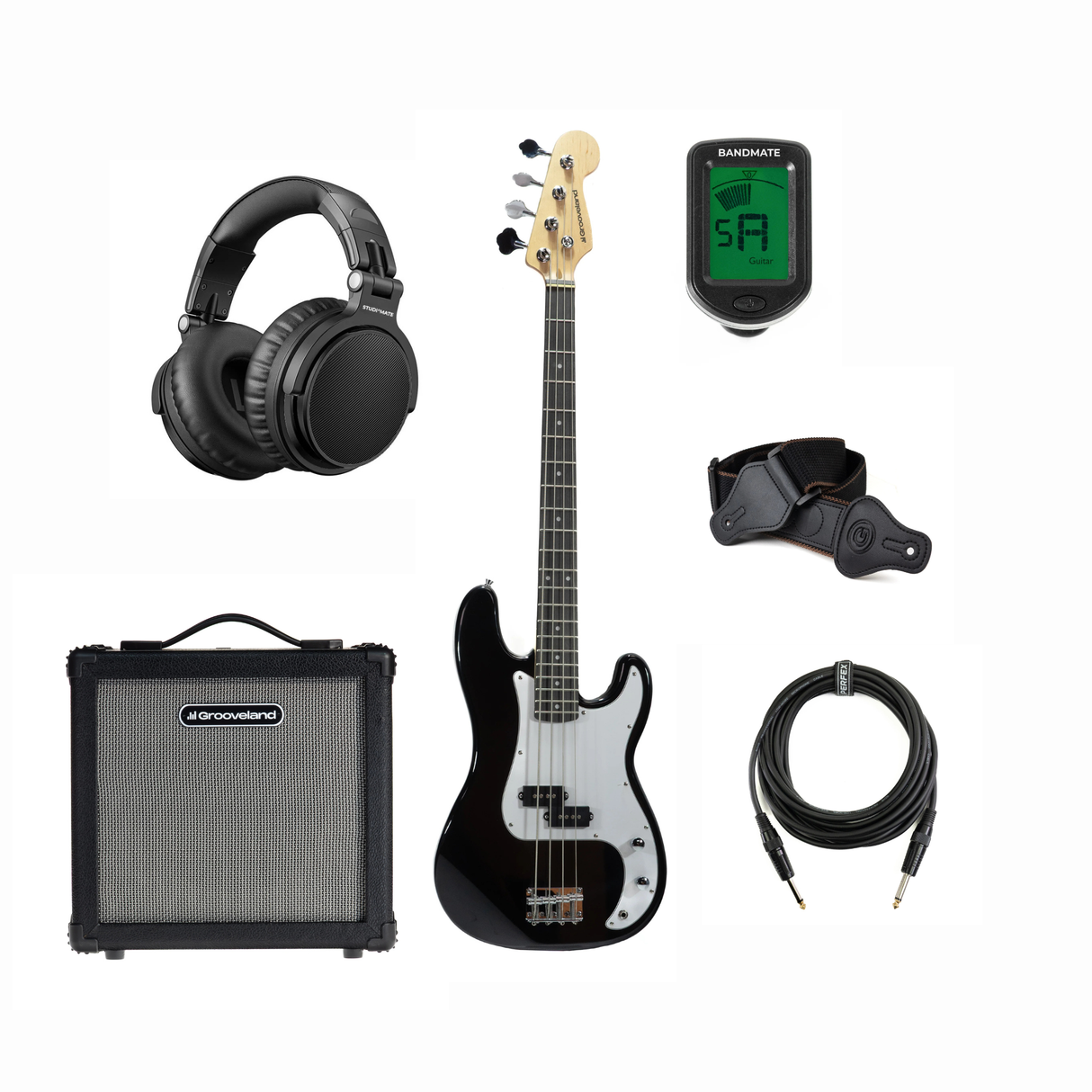 Grooveland PB Electric Bass (Black) Starter Pack