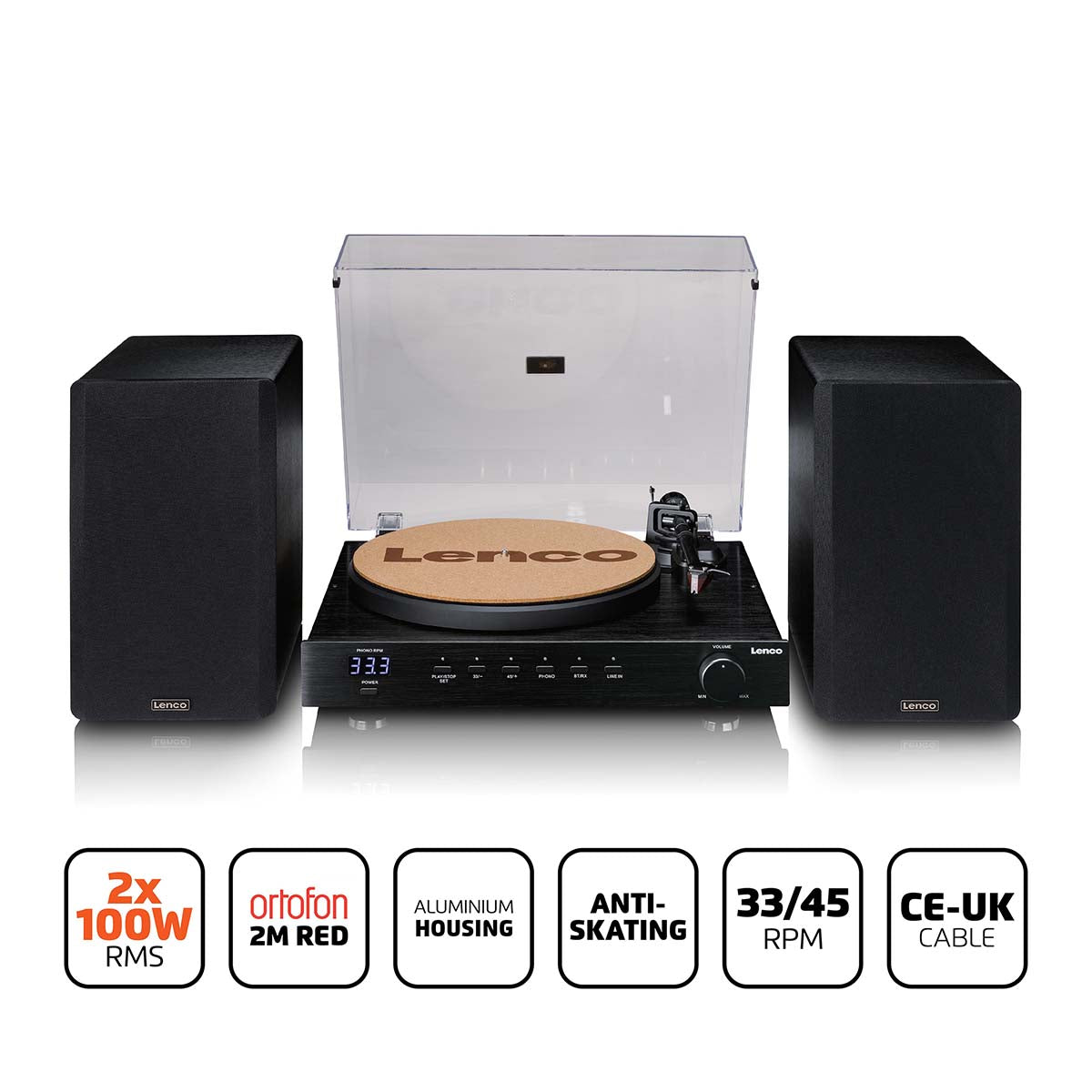Lenco LS-700 Turntable with Speakers, Black (2x110W)